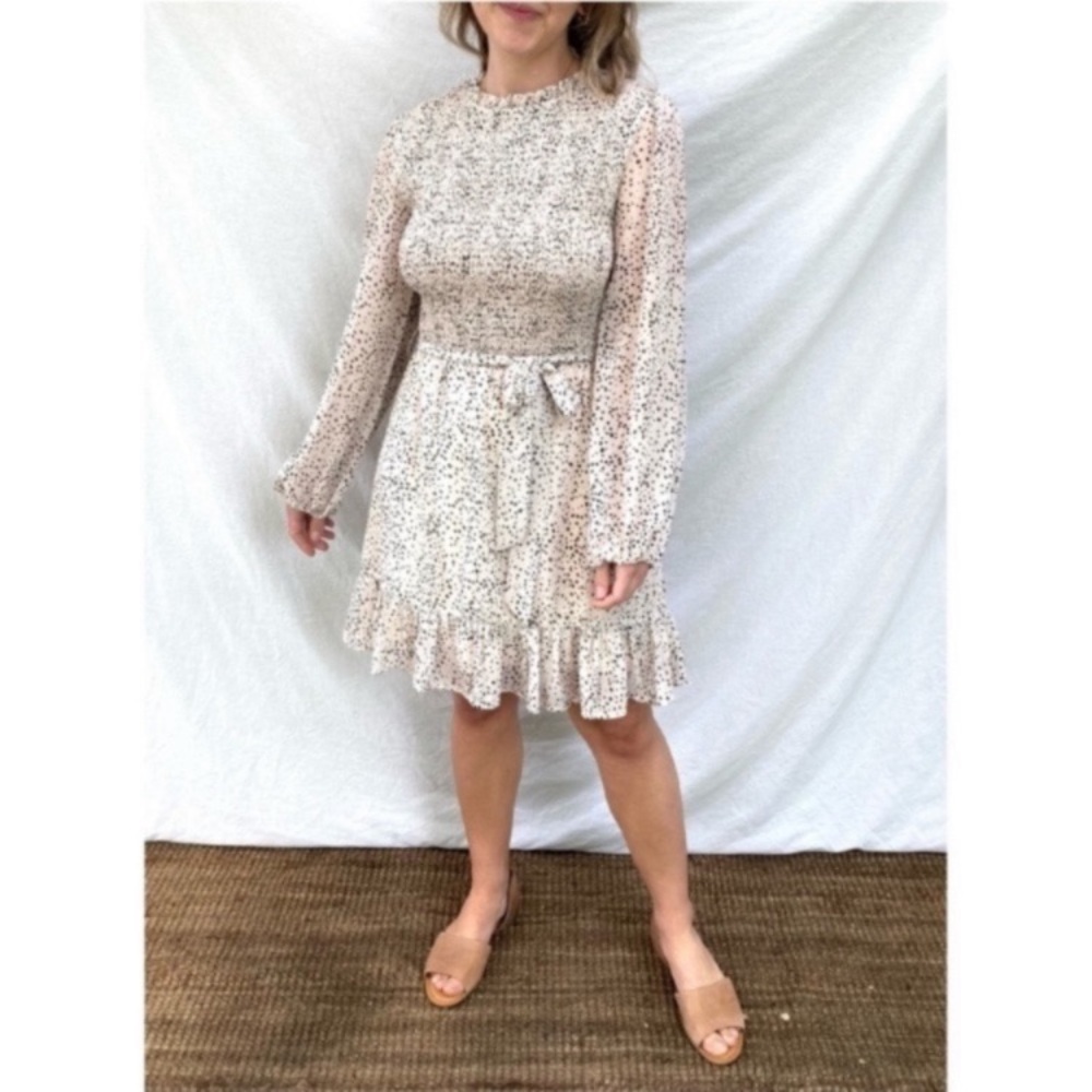 Leopard print ruffle mini dress long sheer sleeves